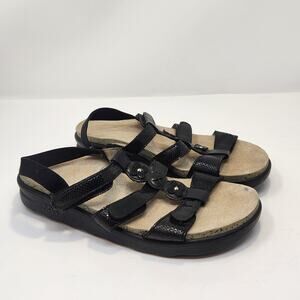 SAS Women Slingback Black Leather Snake Print Sandals Size 6.5 M Comfort Shoes
